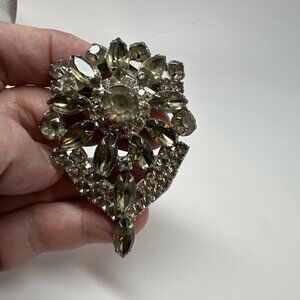 Vtg Couture Kandell & Marcus NY Grey Rhinestone Silver tone Brooch 3" Long NICE